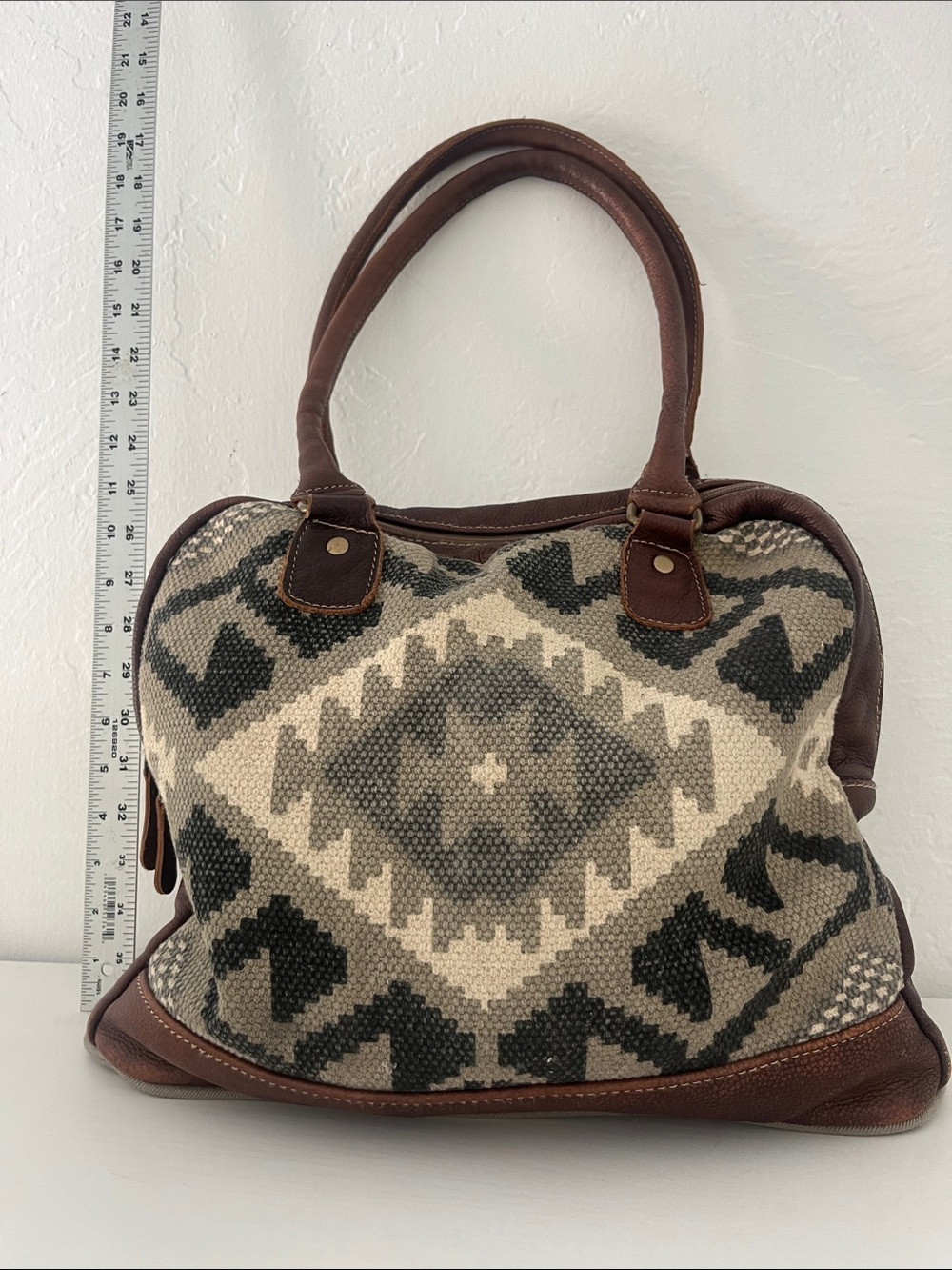 Myra Bag Brown Leather Messenger with Printed Lining and long handles - Picture 1 of 6